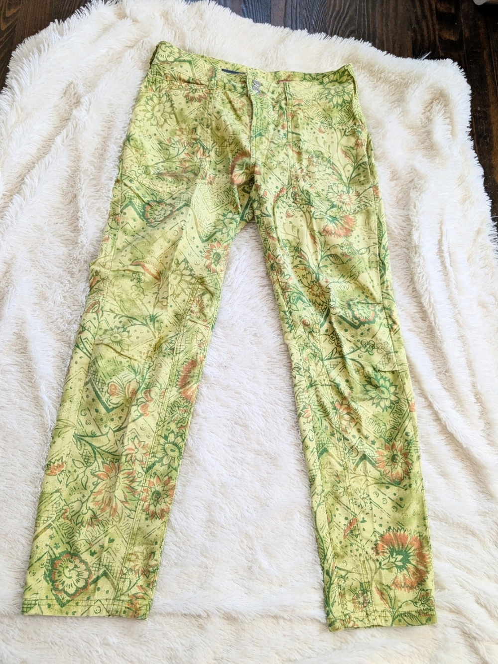 Pilcro And The Letterpress The Wanderer Green Floral Pattern Straight Leg Jeans